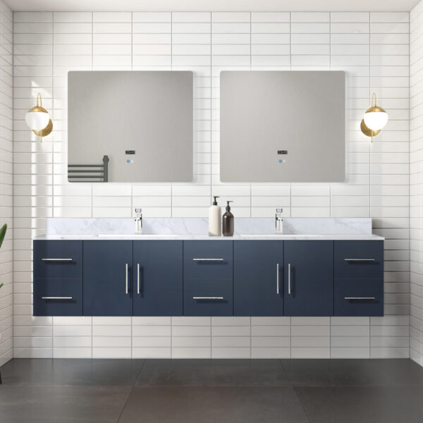 Geneva 84 in. W x 22 in. D Navy Blue Double Bath Vanity and 36 in. LED Mirrors