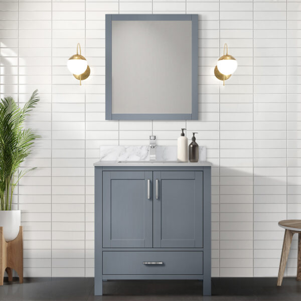 Jacques 30 in. W x 22 in. D Dark Grey Bath Vanity and 28 in. Mirror