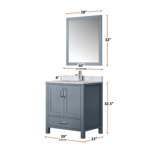 Jacques 30 in. W x 22 in. D Dark Grey Bath Vanity and 28 in. Mirror