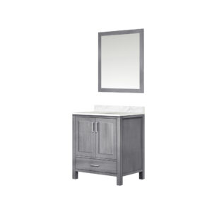 Jacques 30 in. W x 22 in. D Distressed Grey Bath Vanity, Carrara Marble Topand 28 in. Mirror