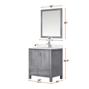 Jacques 30 in. W x 22 in. D Distressed Grey Bath Vanity and 28 in. Mirror