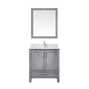 Jacques 30 in. W x 22 in. D Distressed Grey Bath Vanity, Cultured Marble Top, Faucet Set, and 28 in. Mirror