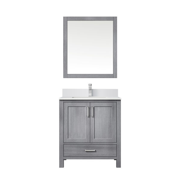 Jacques 30 in. W x 22 in. D Distressed Grey Bath Vanity, Cultured Marble Top, Faucet Set, and 28 in. Mirror