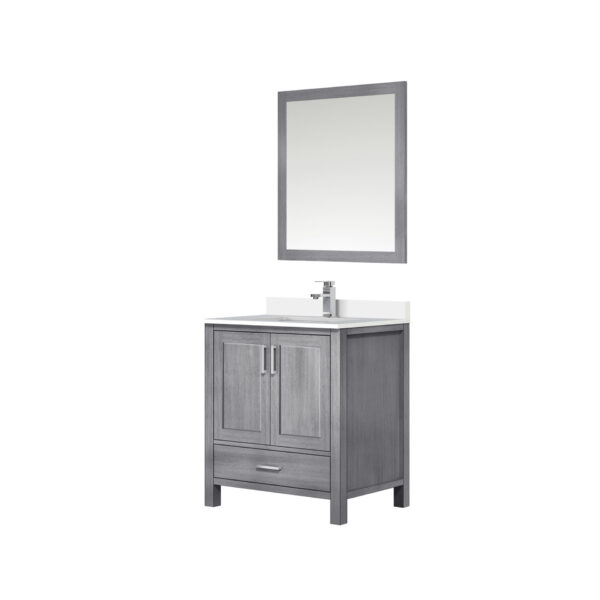 Jacques 30 in. W x 22 in. D Distressed Grey Bath Vanity, Cultured Marble Top, Faucet Set, and 28 in. Mirror