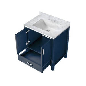 Jacques 30 in. W x 22 in. D Navy Blue Bath Vanity and Carrara Marble Top