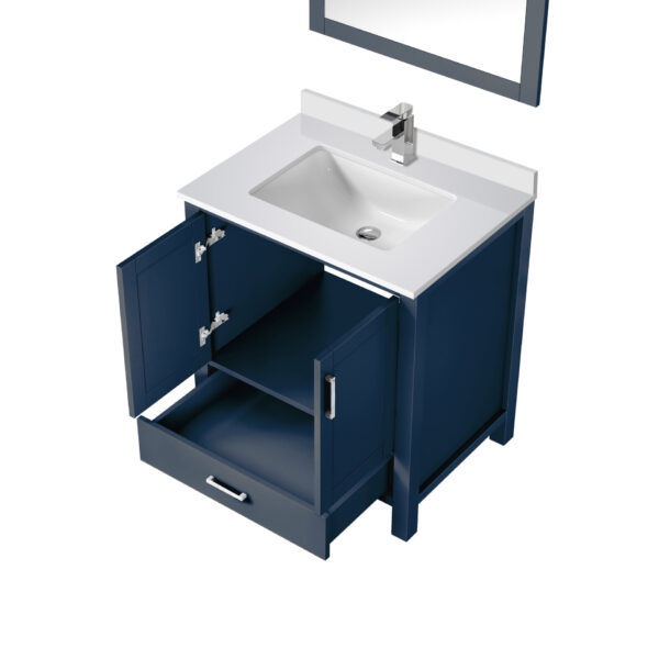 Jacques 30 in. W x 22 in. D Navy Blue Bath Vanity, Cultured Marble Top, Faucet Set, and 28 in. Mirror