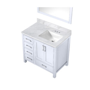 Jacques 36 in. W x 22 in. D Right Offset White Bath Vanity, Carrara Marble Top, and 34 in. Mirrors