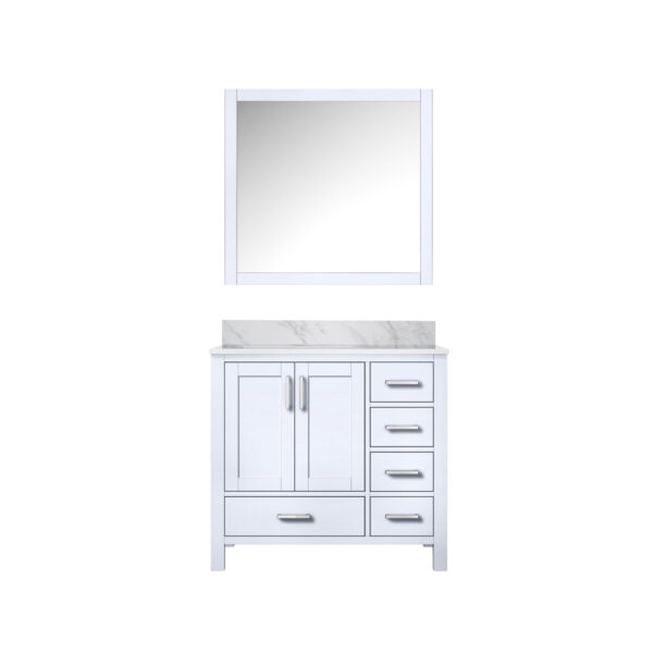 Jacques 36 in. W x 22 in. D Left Offset White Bath Vanity, Carrara Marble Top, and 34 in. Mirrors