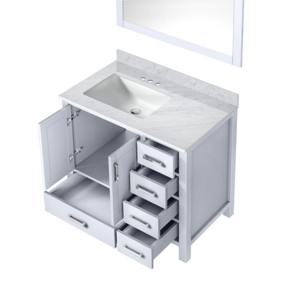 Jacques 36 in. W x 22 in. D Left Offset White Bath Vanity, Carrara Marble Top, and 34 in. Mirrors