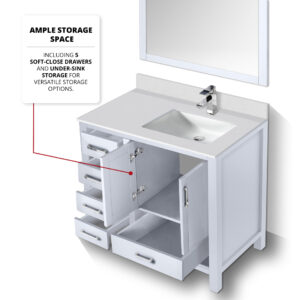 Jacques 36 in. W x 22 in. D Right Offset White Bath Vanity and White Quartz Top