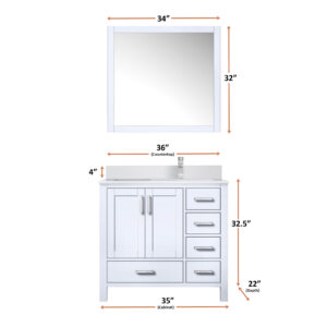 Jacques 36 in. W x 22 in. D Right Offset White Bath Vanity and Cultured Marble Top