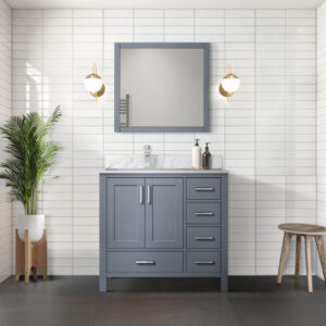 Jacques 36 in. W x 22 in. D Left Offset Dark Grey Bath Vanity and 34 in. Mirrors Mirror