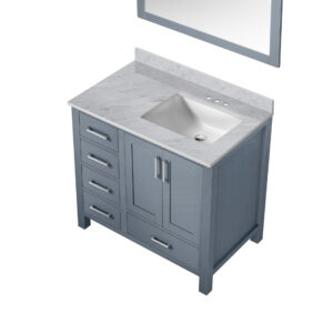 Jacques 36 in. W x 22 in. D Right Offset Dark Grey Bath Vanity, Carrara Marble Top, and 34 in. Mirrors