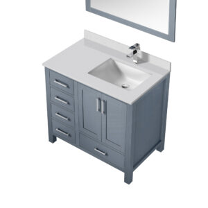 Jacques 36 in. W x 22 in. D Right Offset Dark Grey Bath Vanity, Cultured Marble Top, Faucet Set, and 34 in. Mirror