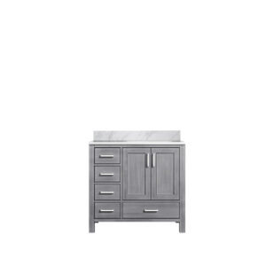 Jacques 36 in. W x 22 in. D Right Offset Distressed Grey Bath Vanity and Carrara Marble Top