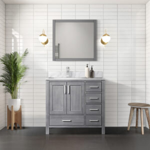 Jacques 36 in. W x 22 in. D Left Offset Distressed Grey Bath Vanity and 34 in. Mirrors