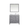 Jacques 36 in. W x 22 in. D Right Offset Distressed Grey Bath Vanity, Carrara Marble Top, Faucet Set, and 34 in. Mirrors