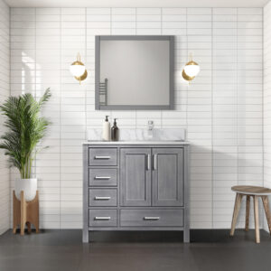 Jacques 36 in. W x 22 in. D Right Offset Distressed Grey Bath Vanity and 34 in. Mirrors