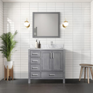 Jacques 36 in. W x 22 in. D Right Offset Distressed Grey Bath Vanity and 34 in. Mirrors