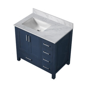 Jacques 36 in. W x 22 in. D Left Offset Navy Blue Bath Vanity and Carrara Marble Top