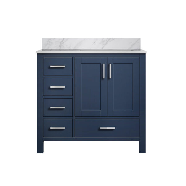 Jacques 36 in. W x 22 in. D Right Offset Navy Blue Bath Vanity and Carrara Marble Top