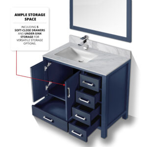 Jacques 36 in. W x 22 in. D Left Offset Navy Blue Bath Vanity and 34 in. Mirrors