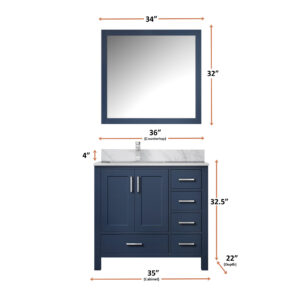 Jacques 36 in. W x 22 in. D Left Offset Navy Blue Bath Vanity and 34 in. Mirrors