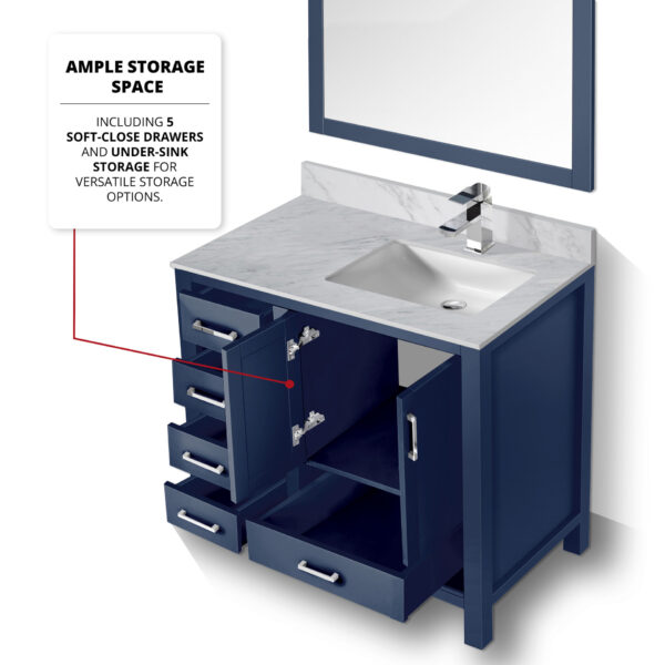 Jacques 36 in. W x 22 in. D Right Offset Navy Blue Bath Vanity and 34 in. Mirrors