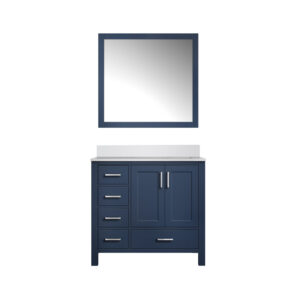 Jacques 36 in. W x 22 in. D Right Offset Navy Blue Bath Vanity, Cultured Marble Top, and 34 in. Mirror