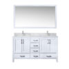 Jacques 60 in. W x 22 in. D White Double Bath Vanity, Carrara Marble Top, Faucet Set, and 58 in. Mirror