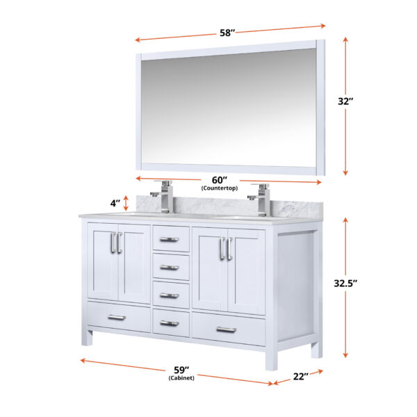 Jacques 60 in. W x 22 in. D White Double Bath Vanity and 58 in. Mirror