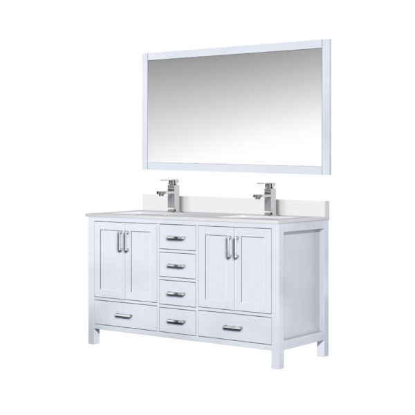 Jacques 60 in. W x 22 in. D White Bath Vanity, Cultured Marble Top, Faucet Set, and 58 in. Mirror