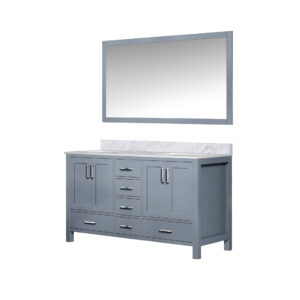 Jacques 60 in. W x 22 in. D Dark Grey Double Bath Vanity, Carrara Marble Top, and 58 in. Mirror