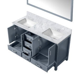 Jacques 60 in. W x 22 in. D Dark Grey Double Bath Vanity, Carrara Marble Top, and 58 in. Mirror