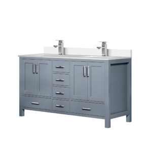 Jacques 60 in. W x 22 in. D Dark Grey Double Bath Vanity, White Quartz Top, and Faucet Set