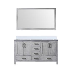 Jacques 60 in. W x 22 in. D Distressed Grey Bath Vanity, Cultured Marble Top, and 58 in. Mirror