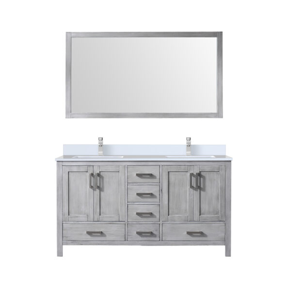 Jacques 60 in. W x 22 in. D Distressed Grey Bath Vanity, Cultured Marble Top, Faucet Set, and 58 in. Mirror