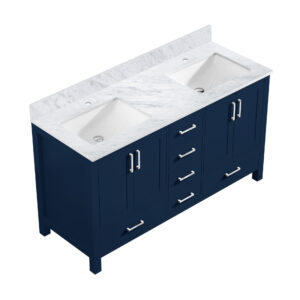 Jacques 60 in. W x 22 in. D Navy Blue Double Bath Vanity and Carrara Marble Top