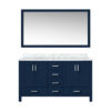 Jacques 60 in. W x 22 in. D Navy Blue Double Bath Vanity, Carrara Marble Top, and 58 in. Mirror