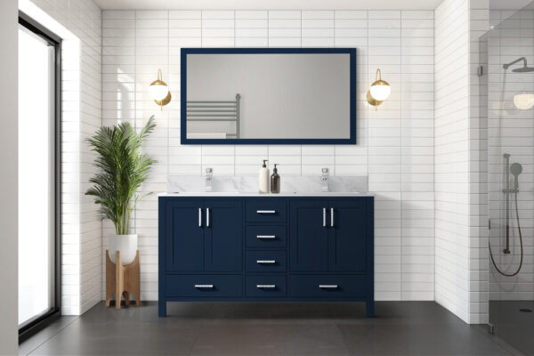 Jacques 60 in. W x 22 in. D Navy Blue Double Bath Vanity and 58 in. Mirror