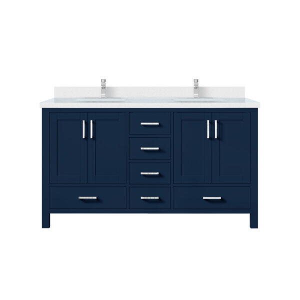 Jacques 60 in. W x 22 in. D Navy Blue Double Bath Vanity, White Quartz Top, and Faucet Set