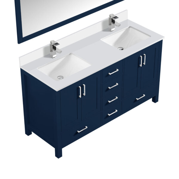 Jacques 60 in. W x 22 in. D Navy Blue Bath Vanity, Cultured Marble Top, Faucet Set, and 58 in. Mirror