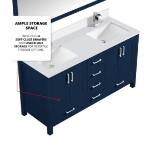 Jacques 60 in. W x 22 in. D Navy Blue Bath Vanity and Cultured Marble Top