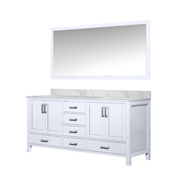 Jacques 72 in. W x 22 in. D White Double Bath Vanity, Carrara Marble Top, and 28 in. Mirror