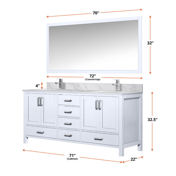 Jacques 72 in. W x 22 in. D White Bath Vanity and Cultured Marble Top