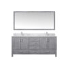 Jacques 72 in. W x 22 in. D Distressed Grey Double Bath Vanity, Carrara Marble Top, Faucet Set, and 28 in. Mirror