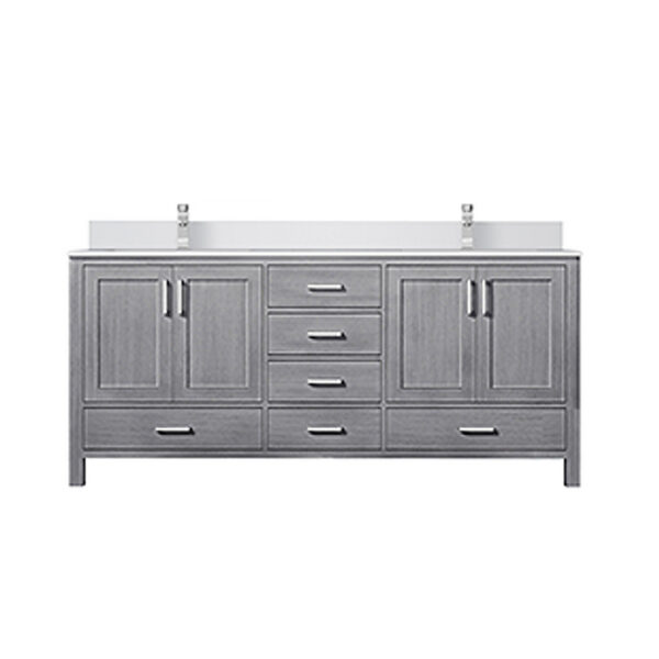 Jacques 72 in. W x 22 in. D Distressed Grey Double Bath Vanity, White Quartz Top, and Faucet Set