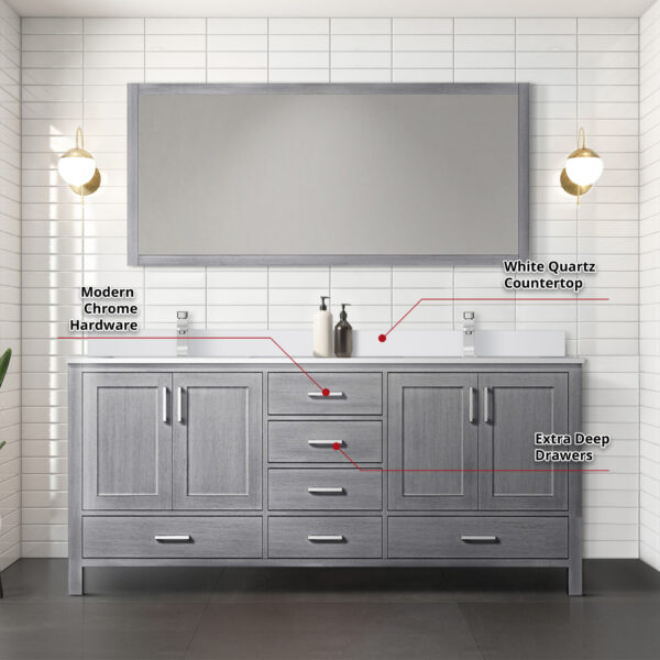 Jacques 72 in. W x 22 in. D Distressed Grey Double Bath Vanity and White Quartz Top