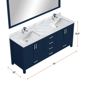 Jacques 72 in. W x 22 in. D Navy Blue Double Bath Vanity and 28 in. Mirror