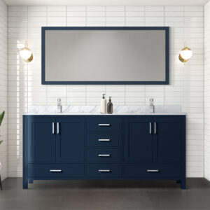 Jacques 72 in. W x 22 in. D Navy Blue Double Bath Vanity and 28 in. Mirror